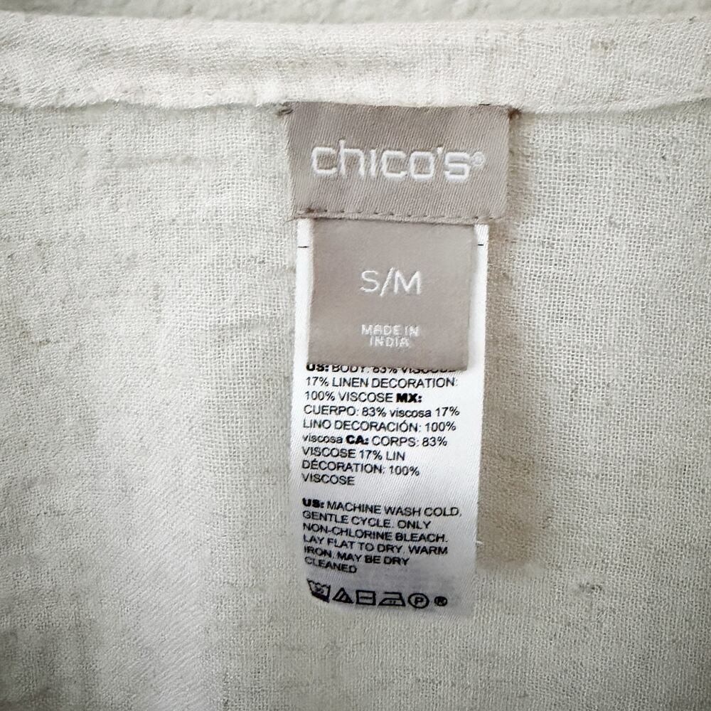 CHICO’S | White Red Embroidered Boho Print Open Front Vest Kimono | Small Medium - Picture 7 of 8